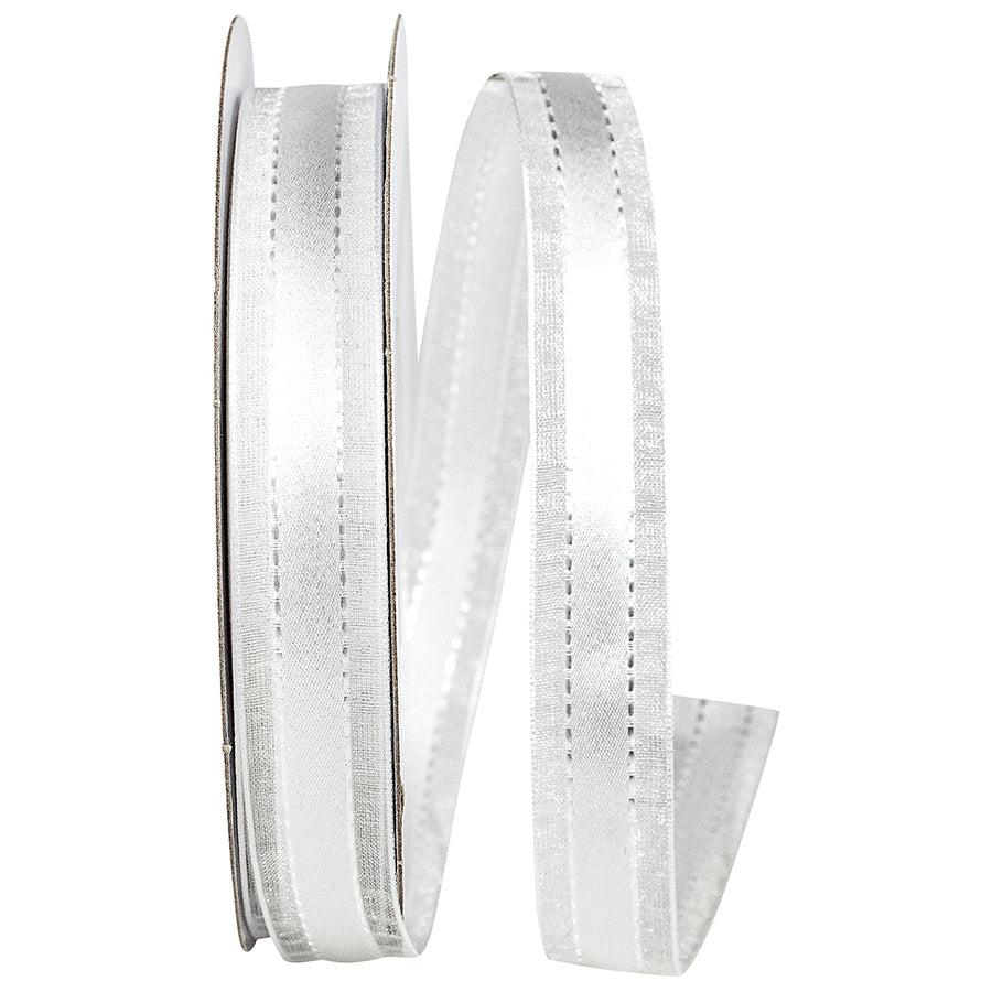 White 5 8 Inch Satin Center Stitched Sheer Edge Ribbon for Wreaths & Bows