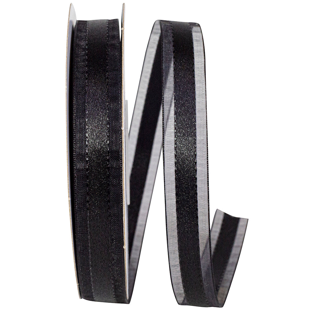 Black 5 8 Inch Satin Center Stitched Sheer Edge Ribbon for Wreaths & Bows