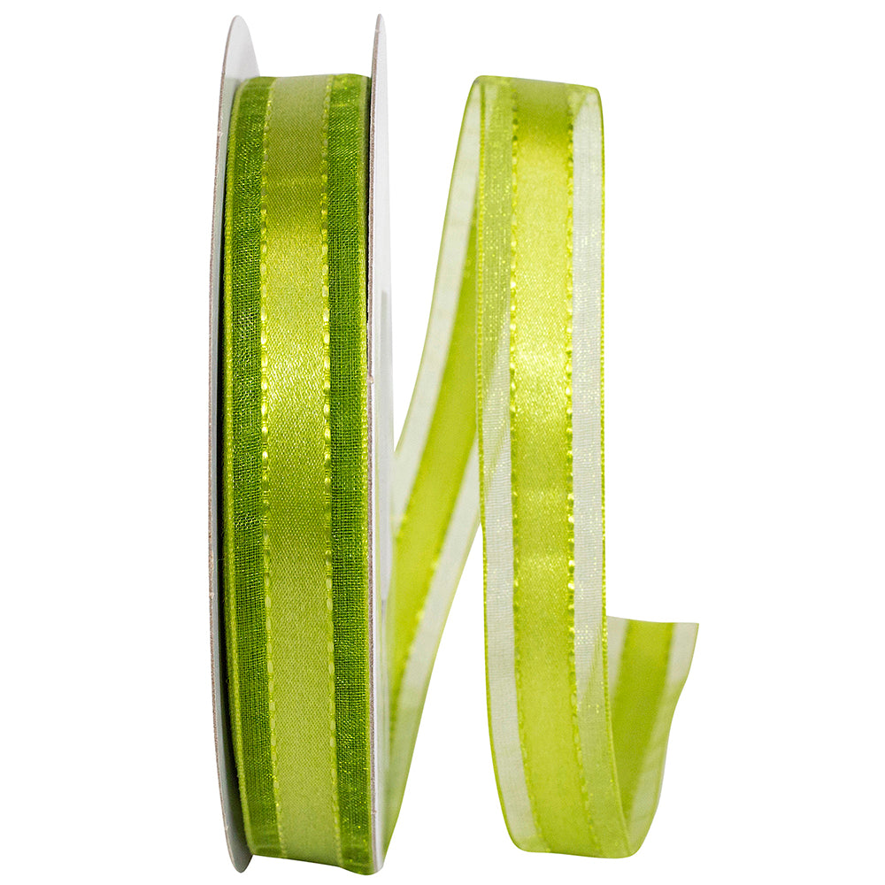 Moss 5 8 Inch Satin Center Stitched Sheer Edge Ribbon for Wreaths & Bows