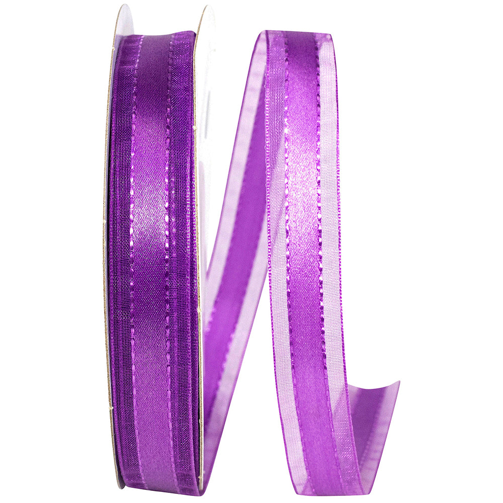 Purple 5 8 Inch Satin Center Stitched Sheer Edge Ribbon for Wreaths & Bows