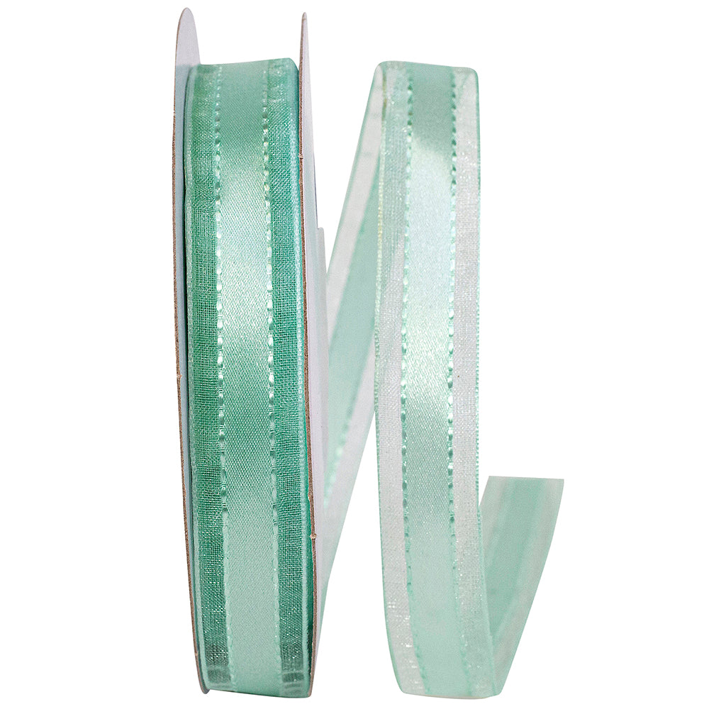 Aqua Satin Sheer Edge Ribbon 5/8 Inch for Wreaths and Bows