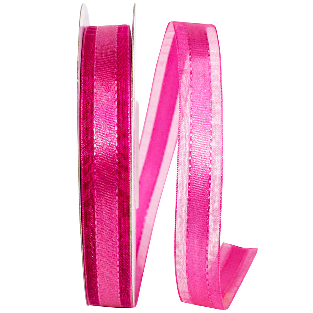 Fuchsia 5 8 Inch Satin Center Stitched Sheer Edge Ribbon for Wreaths & Bows