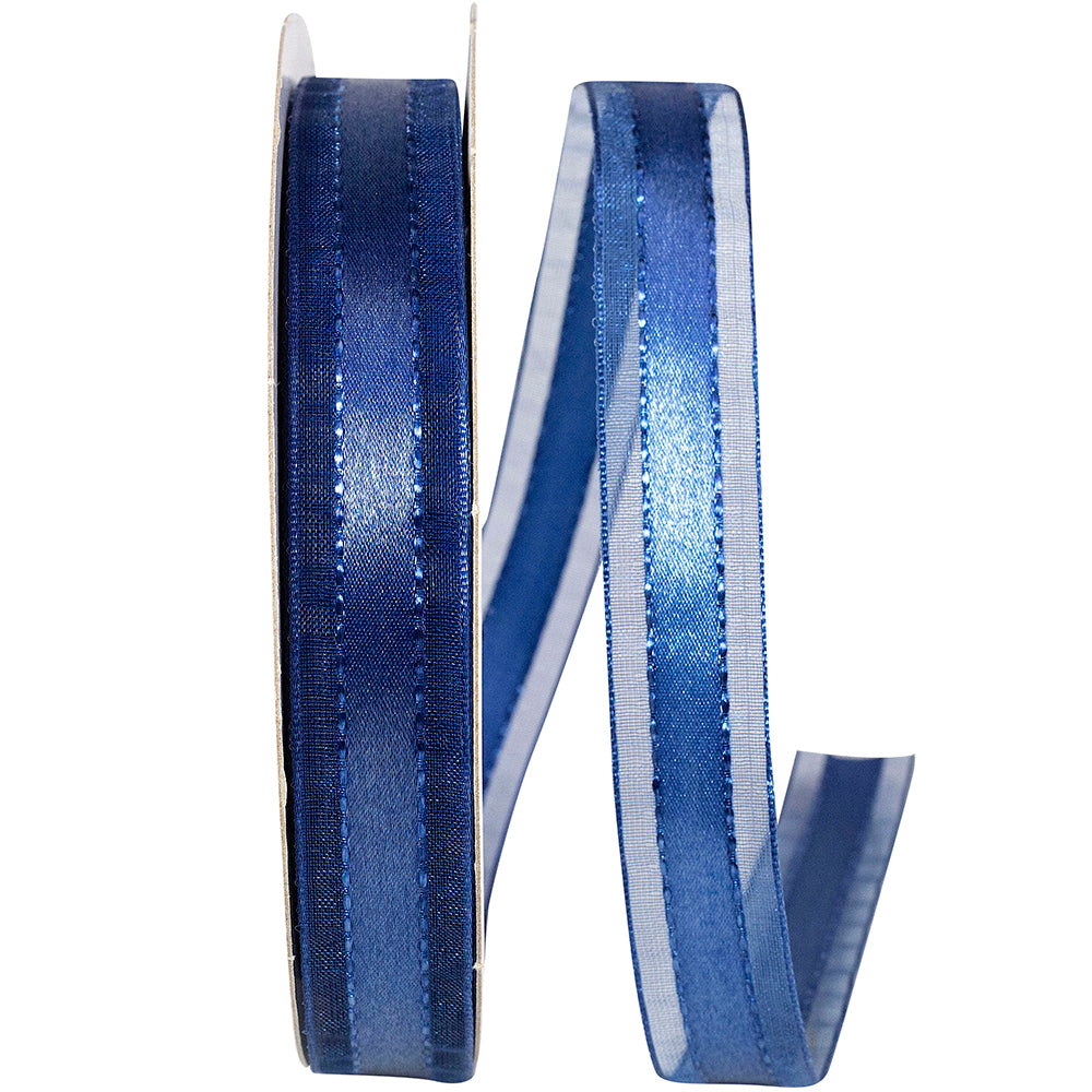 Dark 5 8 Inch Satin Center Stitched Sheer Edge Ribbon for Wreaths & Bows