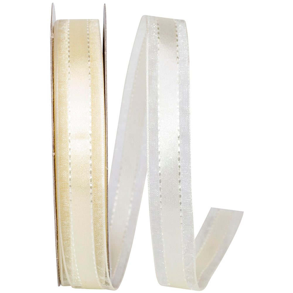 Ivory 5 8 Inch Satin Center Stitched Sheer Edge Ribbon for Wreaths & Bows