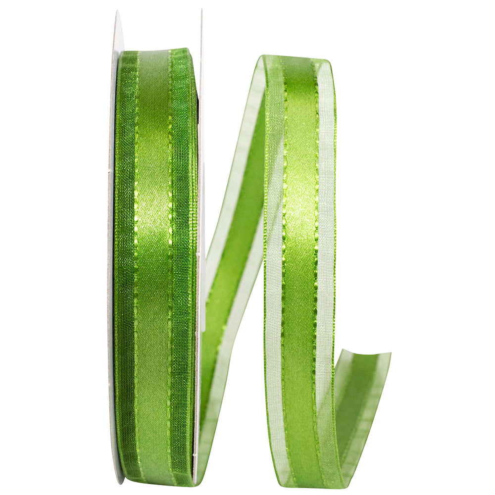 Forest 5 8 Inch Satin Center Stitched Sheer Edge Ribbon for Wreaths & Bows