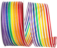 Rainbow 1-1 2 Inch Rainbow Sheer Stripes Woven Wired Edge Ribbon Rd for Wreaths & Bows