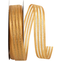 Gold Sparkle Satin and Sheer Stripes Ribbon 5/8 Inch