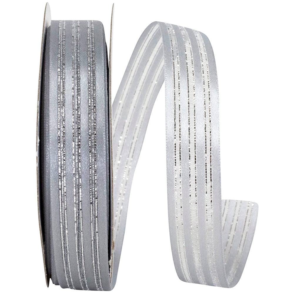 Sparkle Satin Silver Ribbon 5/8 Inch for Wreaths and Bows