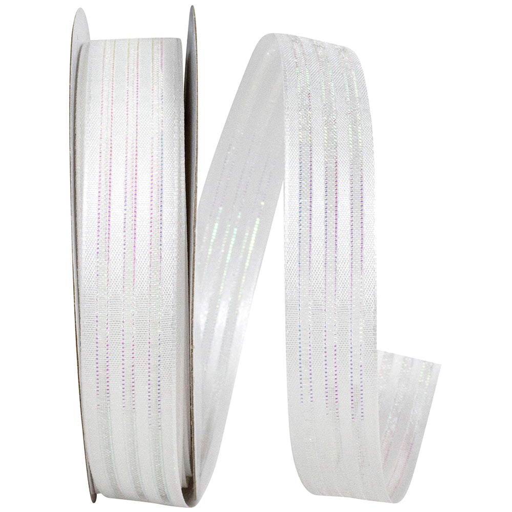 Sparkle Satin & Sheer Stripes Ribbon White Iridescent 5/8 Inch