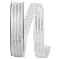 Sparkle Satin & Sheer Stripes Ribbon White Silver 5/8 Inch