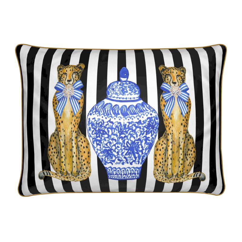 Cheetah Blue Chinoiserie Lg Lumbar Pillow