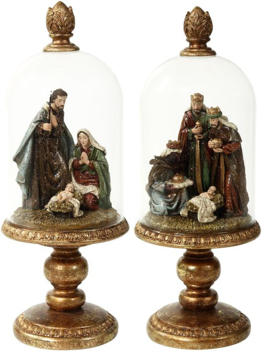 Nativity Scene Under Glass - 13.5 Inches, Assortment of 2