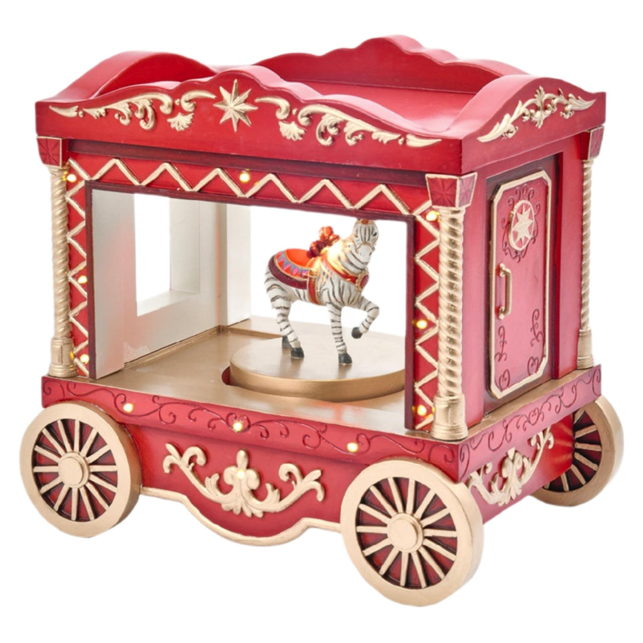 Zebra Turning In Circus Wagon Music Box With Led Light