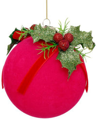 Festive Bow Holly Ornament, Box of 6 - 4.5 Inches