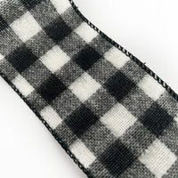 2.5″ Wired Black & White Brushed Buffalo Check Wired Ribbon