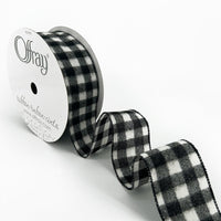 2.5″ Wired Black & White Brushed Buffalo Check Wired Ribbon – BUFFALOPLAID-25-Black and White