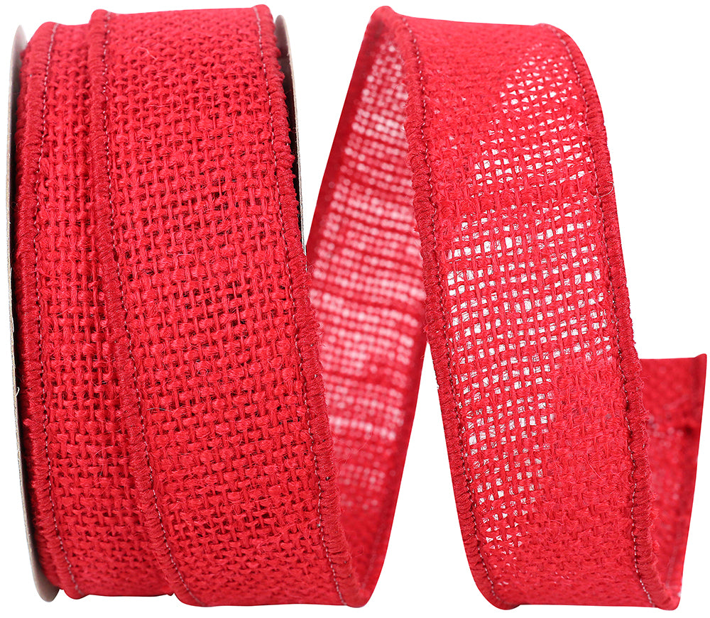 Red Burlap Wired Edge Ribbon 1-3/8 Inch for Wreaths