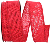 Red Burlap Wired Edge Ribbon 1-3/8 Inch for Wreaths