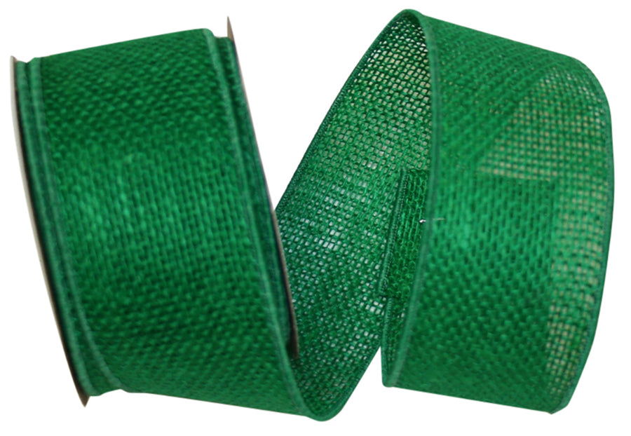 Emerald Burlap Wired Edge Ribbon 2-1/2 Inch for Wreaths