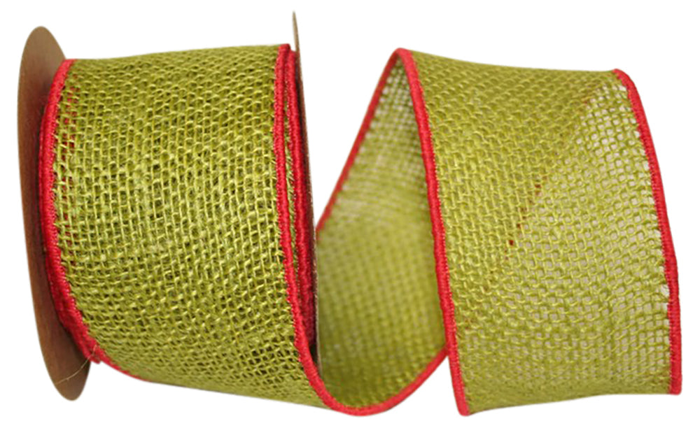 Burlap Wired Edge Ribbon Chartreuse Red 2-1/2 Inch 10 Yards