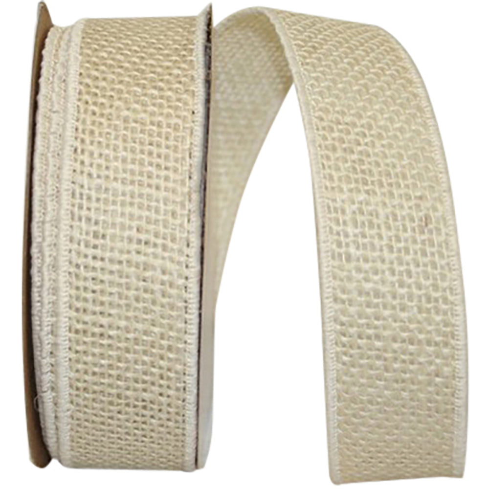 Ivory Burlap Wired Edge Ribbon 1-3/8 Inch for Wreaths