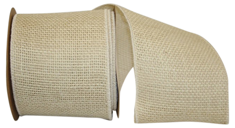 Ivory 4 Inch Wired Edge Burlap Ribbon for Wreaths