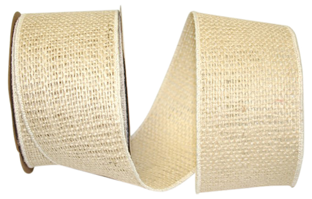 Ivory Burlap Wired Edge Ribbon 2-1/2 Inch for Wreaths