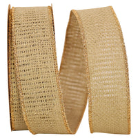 Sage Burlap Wired Edge Ribbon 1-3/8 Inch Gold Edge