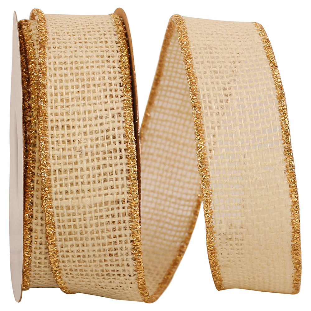 Ivory Burlap Wired Edge Ribbon 1-3/8 Inch for Wreaths