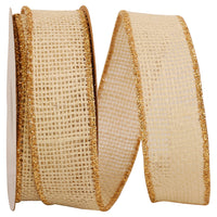 Ivory Burlap Wired Edge Ribbon 1-3/8 Inch for Wreaths