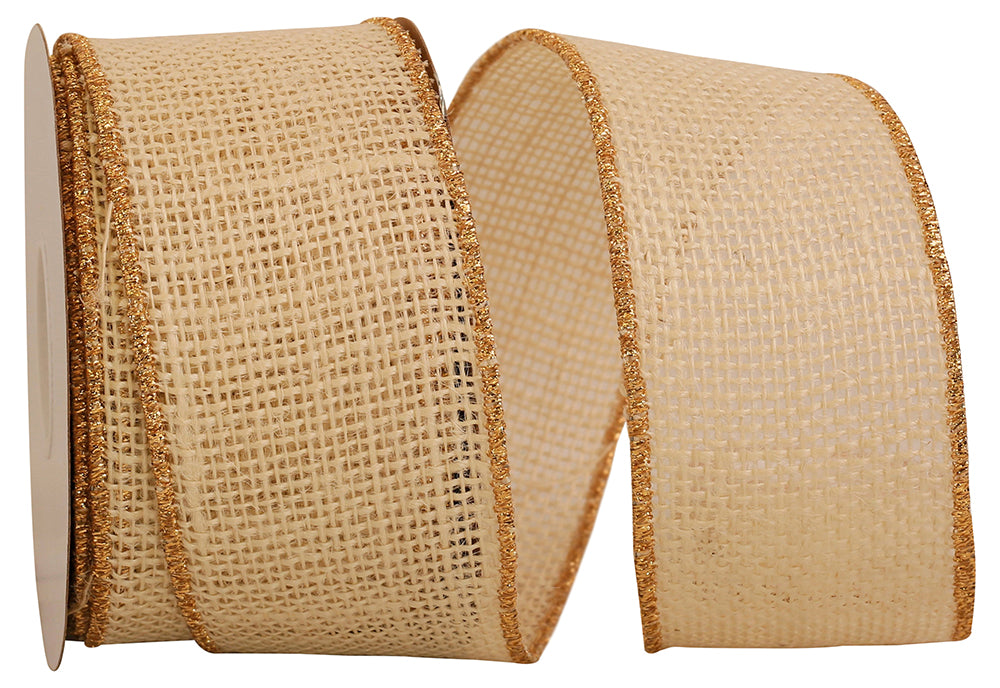 Ivory Burlap Wired Edge Ribbon 2-1/2 Inch for Wreaths