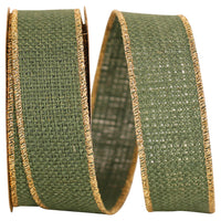 Hunter Burlap Wired Edge Gold Edge Ribbon 1-3/8 Inch