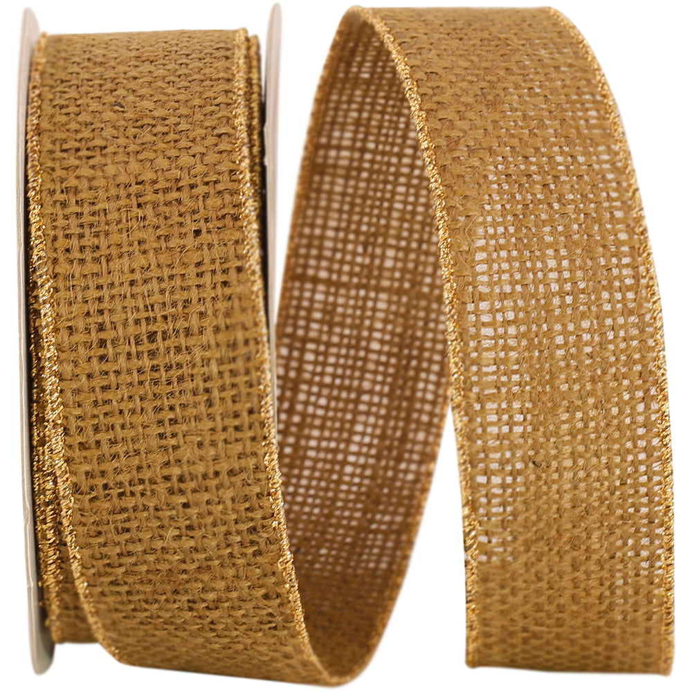 Taupe Burlap Wired Edge Ribbon 1-3/8 Inch for Bows