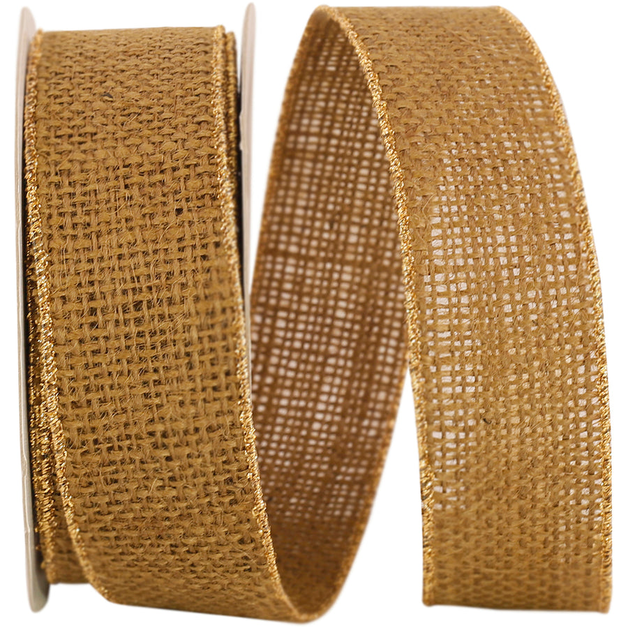 Taupe Burlap Wired Edge Ribbon 1-3/8 Inch for Bows