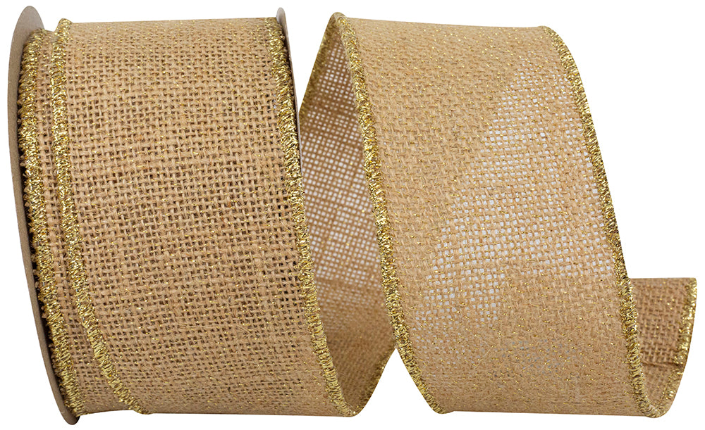 Burlap Sparkle Wired Edge Ribbon Natural 2-1/2 Inch