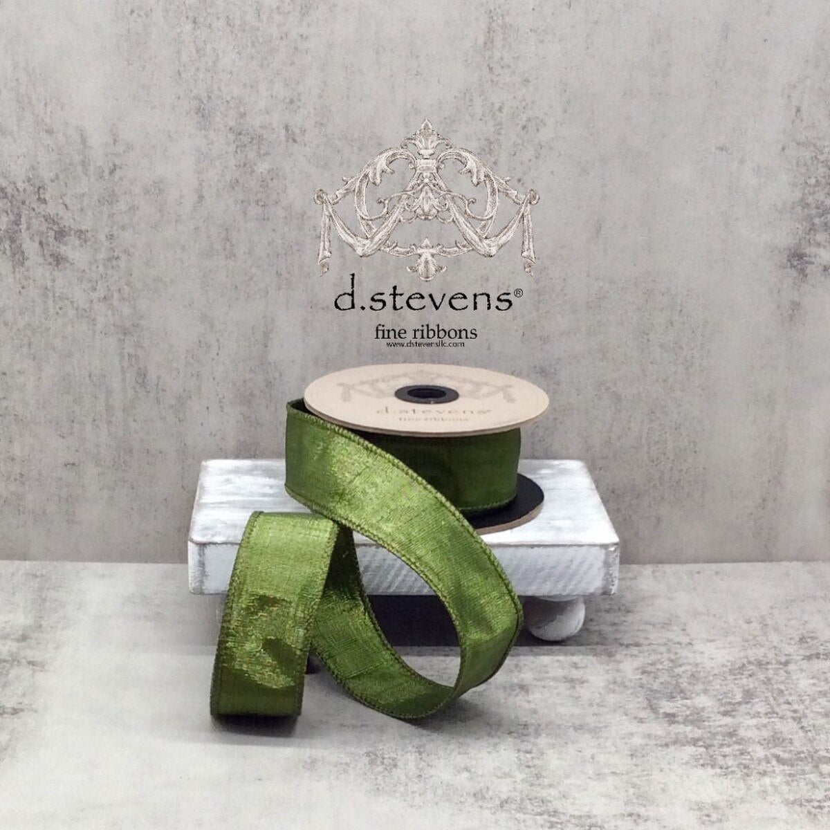 Olive Metallic Dupion Ribbon 1.5 Inch x 10 Yards