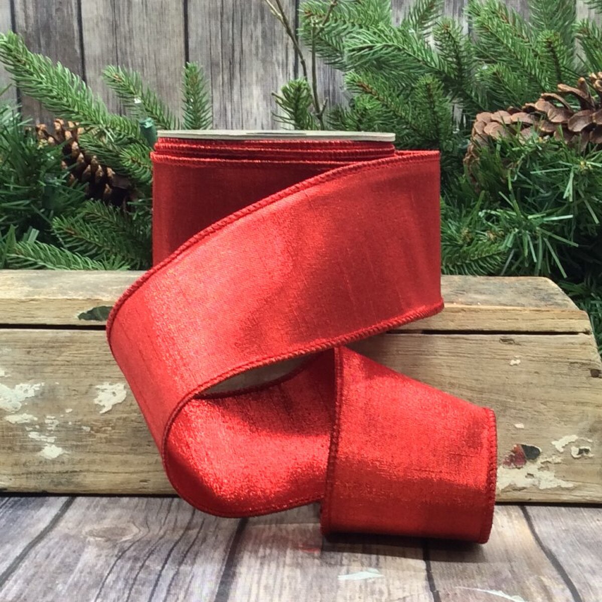 Red Metallic Dupion Fused Ribbon 2.5" x 10 Yds