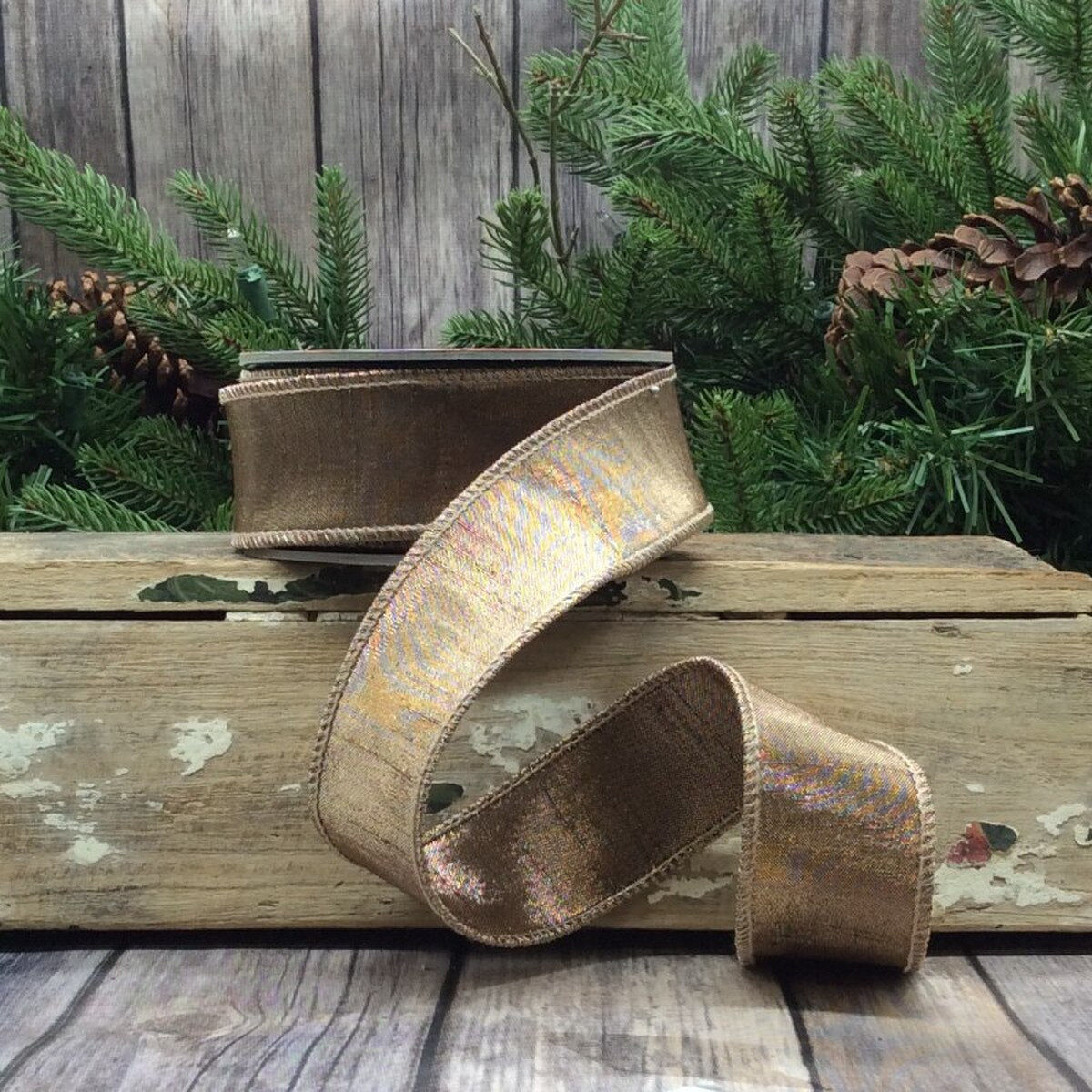 Mocha Metallic Dupion Ribbon 1.5 Inch x 10 Yards