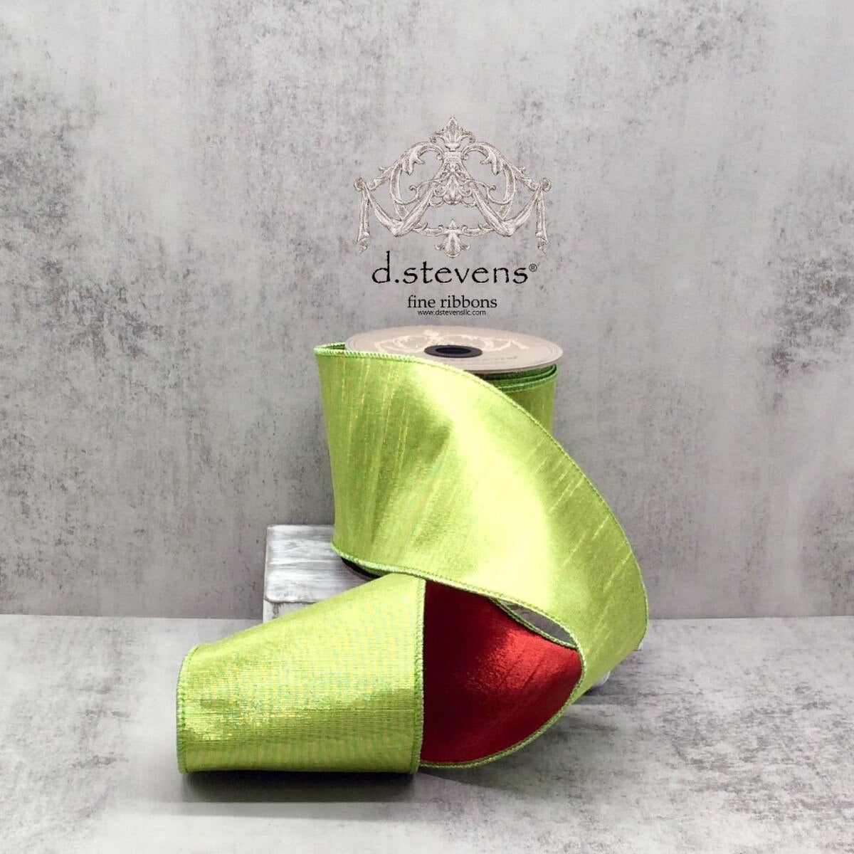 Metallic Dupion Ribbon Lime Green Red 4 Inch x 10 Yds