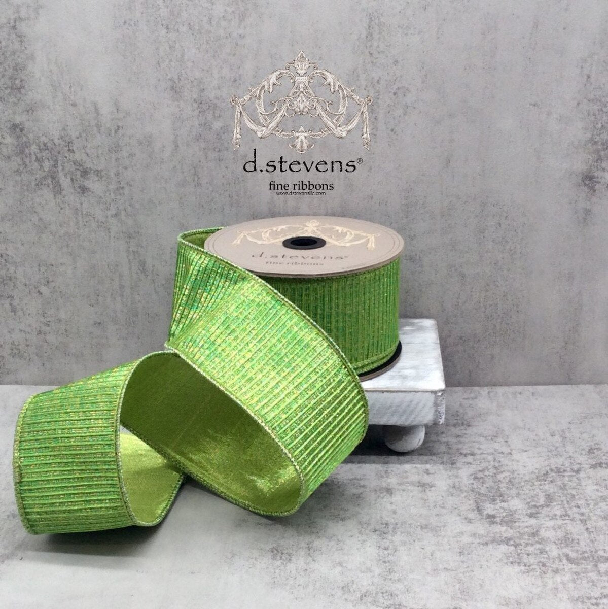 Lime Green Pleated Lame Ribbon 2.5 Inch x 10 Yards