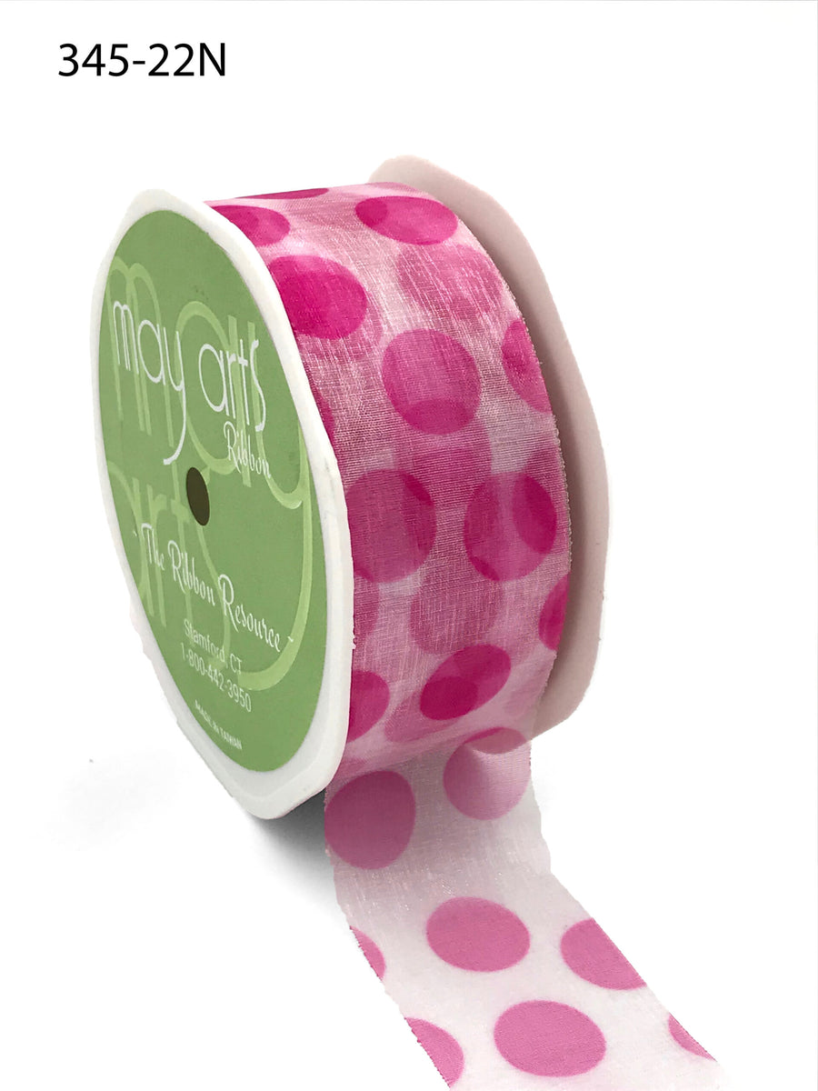 1 1/2 Inch Sheer Jumbo Dot Ribbon – 345-22N HOT PINK