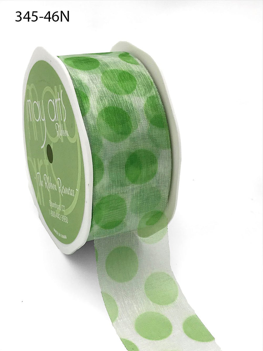 1 1/2 Inch Sheer Jumbo Dot Ribbon – 345-46N PARROT GREEN