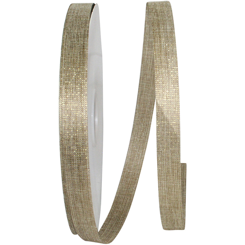 Natural Gold Linen Sparkle Ribbon 5/8 Inch for Wreaths