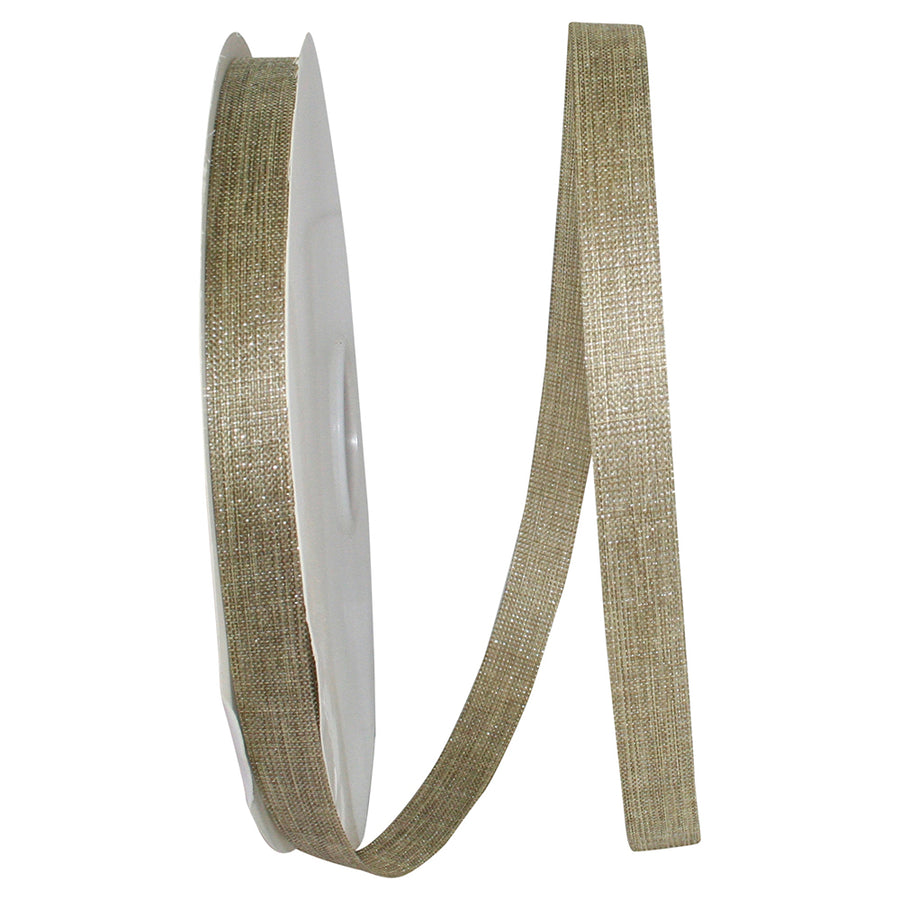 Natural Silver 5/8 Inch Linen Sparkle Ribbon for Wreaths