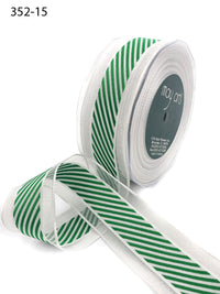 1.5 Inch Christmas White Sheer with Diagonal Stripe Ribbon with Wired Edge – 352-15 GREEN CENTER STRIPES