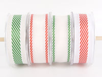 1.5 Inch Christmas White Sheer with Diagonal Stripe Ribbon with Wired Edge