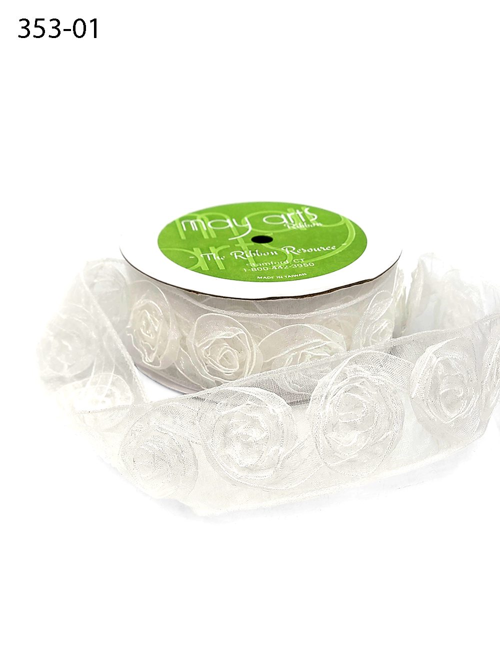 1.5 Inch Woven Rosette Organza Ribbon – 353-01 WHITE