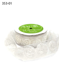 1.5 Inch Woven Rosette Organza Ribbon – 353-01 WHITE