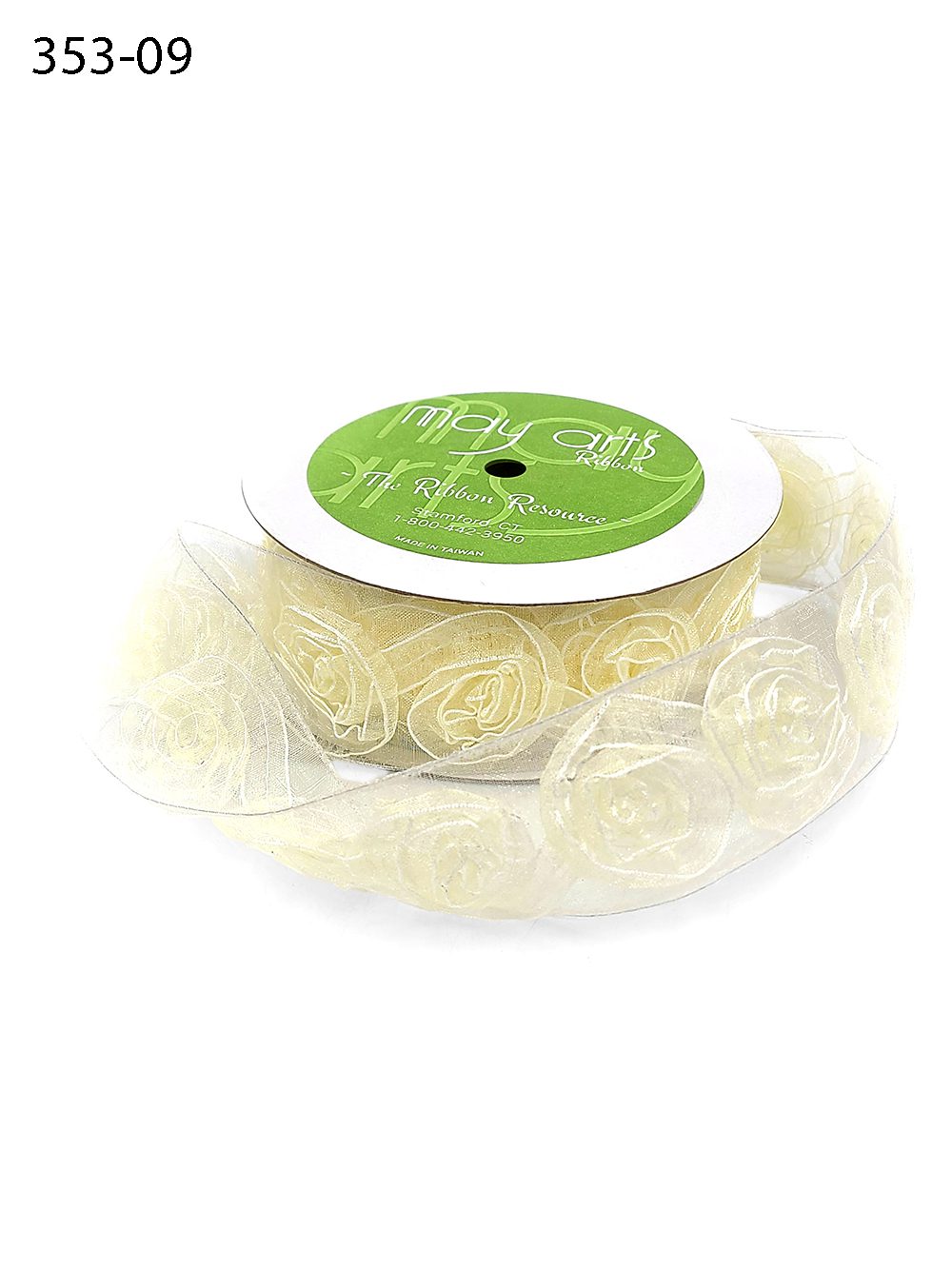 1.5 Inch Woven Rosette Organza Ribbon – 353-09 IVORY