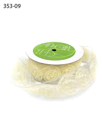 1.5 Inch Woven Rosette Organza Ribbon – 353-09 IVORY
